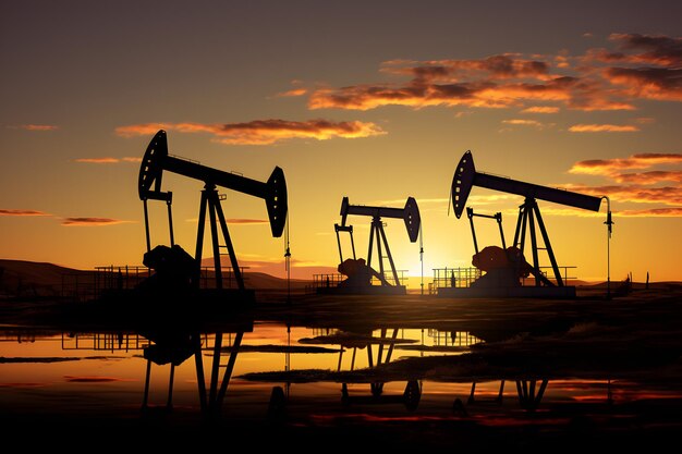 Stunning sunset view of Arafed oil pumps in the desert with a mesme