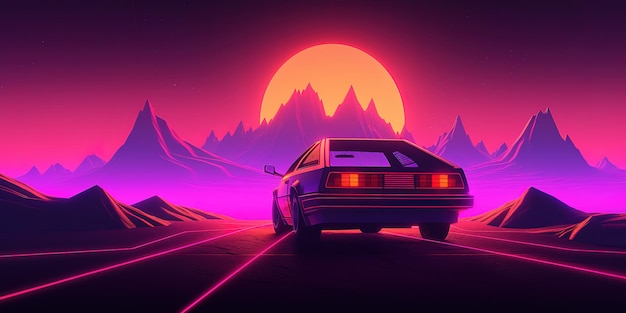 매혹적인 네온 컬러 팔레트가 포함된 멋진 Synthwave Retrowave 배경화면