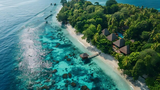 Foto lo stupendo resort di spiaggia di un'isola tropicale dall'alto