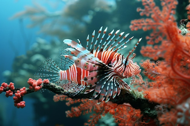 A stunning underwater scene of a lionfish perched generative ai