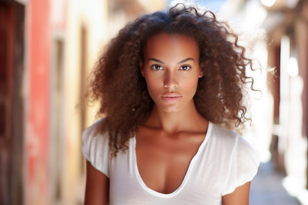 Photo stunning urban chic african american woman with curly hair