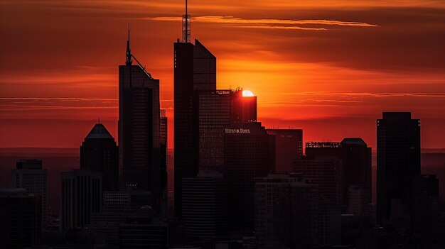 Stunning Urban Sunset Behind Silhouetted Skyscrapers