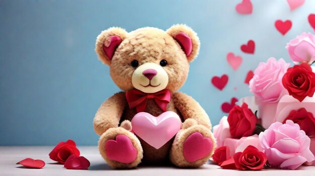 Photo a stunning valentine's background with a teddy bear holding a heart symbol concept by teddy day