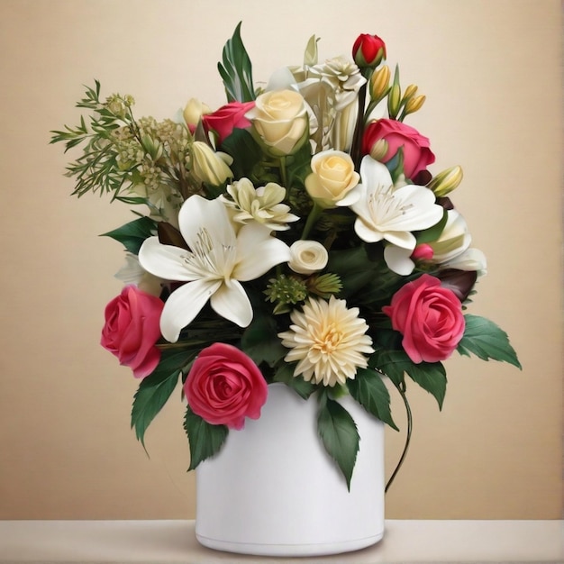 Stunning and vibrant flowers bouquet with modern vase