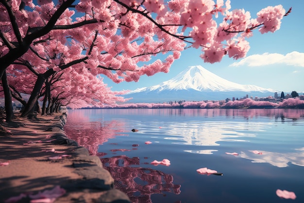 Stunning view of Mount Fuji during cherry blossom season