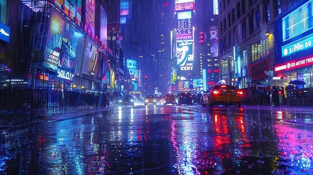 A stunning view of a rainy night in the city