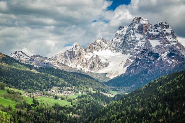Stunning view of small town in Dolomites