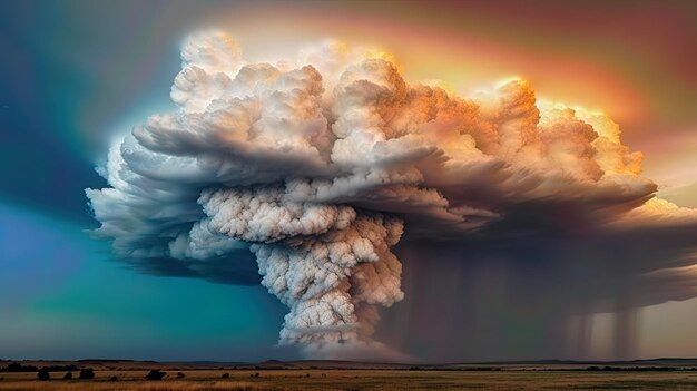 A stunning view of a towering cumulus cloud during golden hour casting a majestic presence