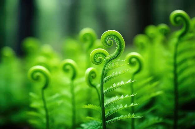 Photo stunning view of vibrant ferns in forest with shallow depth of field