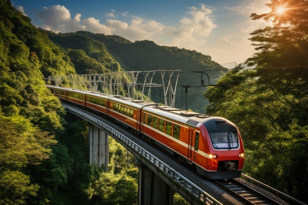 山林や田園地帯を通る鉄道路線の素晴らしい景色