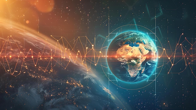 Stunning visual of earth from space with digital network lines concept art illustrating global connectivity ideal for technology and nature themes AI