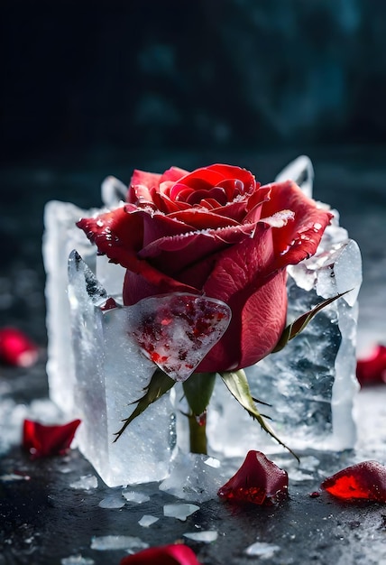 Stunning Visual of a Red Rose Breaking Through Ice