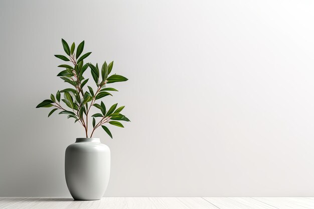 Stunning wall mockup with a vase lush green plant and white walls perfectly balanced design