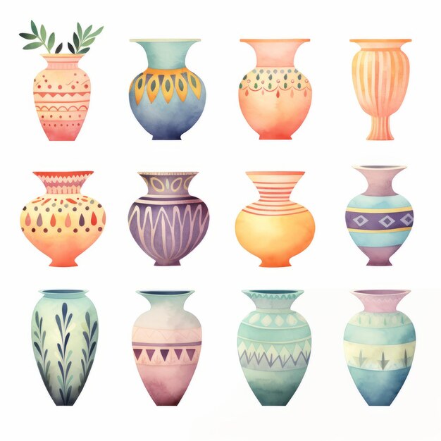 Photo stunning watercolor vases vintage handmade phoenicianinspired artwork