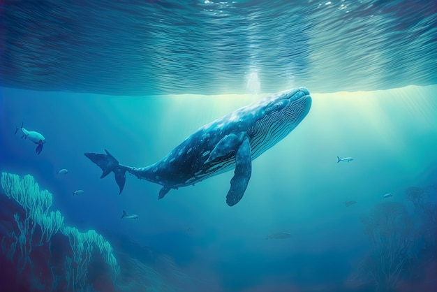 A stunning whale in the wild waters below the idea of the marine environment and its inhabitants