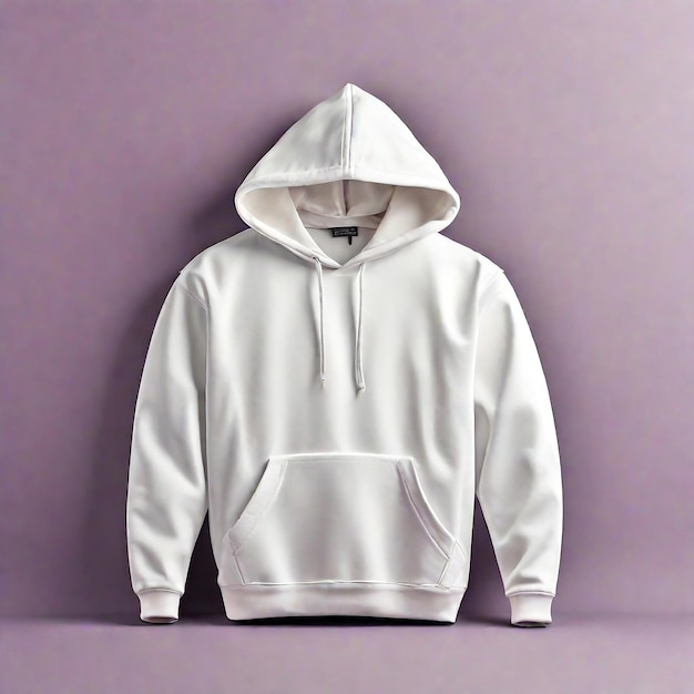 A stunning white color hoodie mockup sweatshirt with pocket isolated on color background
