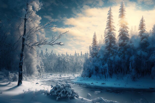 素晴らしい冬の森の景色