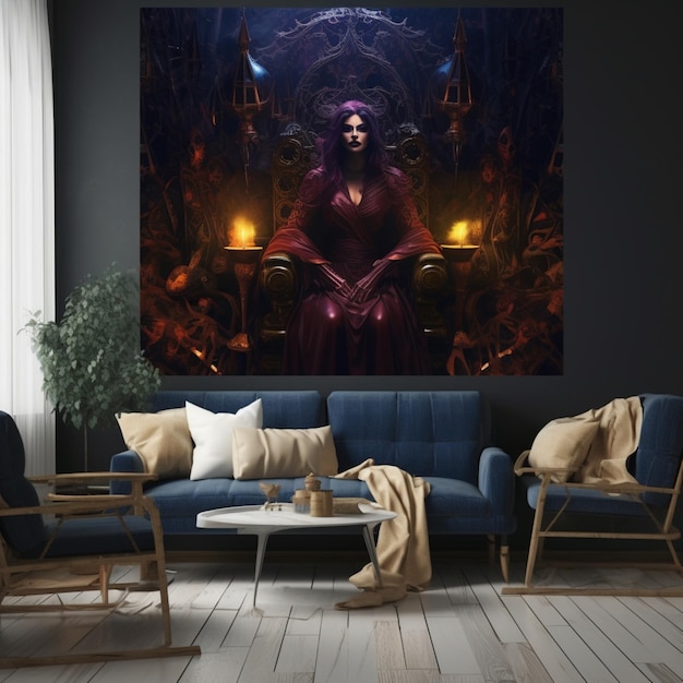 A stunning witch seated in her room Generated AI photo