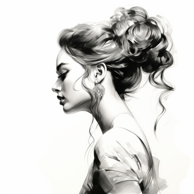 놀라운 여자39의 프로필 상세한 흑백 초상화 그림