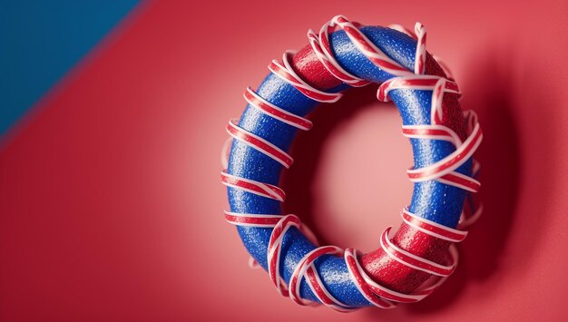 Photo a stunningly beautiful red white and blue wreath on a red background