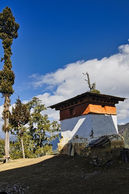Stupa close by a buddhist temple in paro bhutan