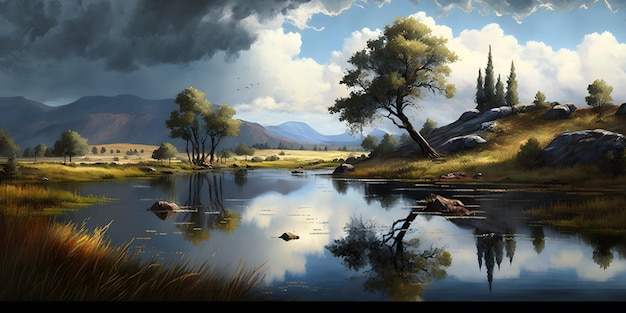 Stupendous Background Nature Oil Painting