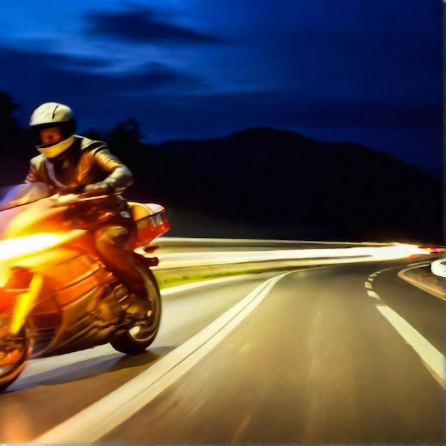 2019年8月29日 - ロシアのモーターバイクBMW S1000RRが夜の道路を走る