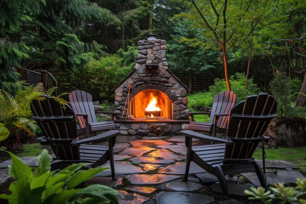 頑丈な裏庭の暖炉の木製の椅子を生成します
