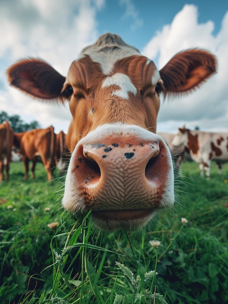 Sturdy bovine on contemporary farmland