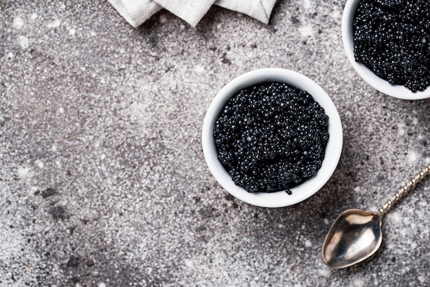 Sturgeon black caviar in bowls