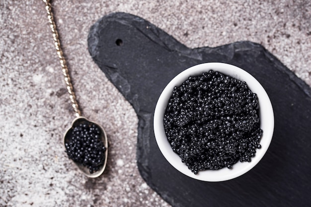 Sturgeon black caviar in bowls