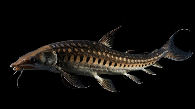 Sturgeon in the solid black background