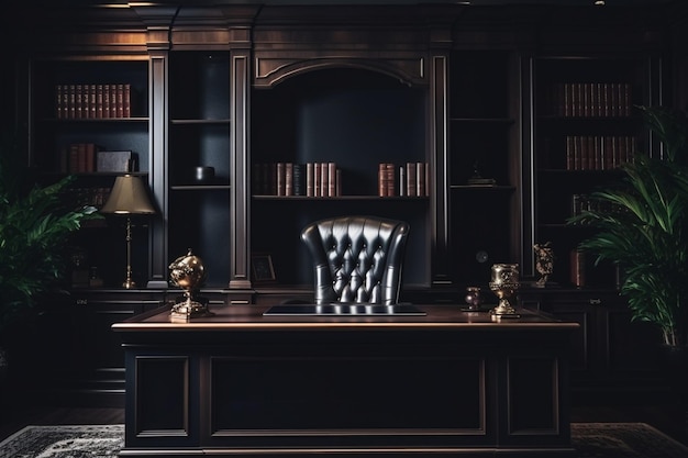 Stygian Workspace Symmetry Dark Office Interior photo