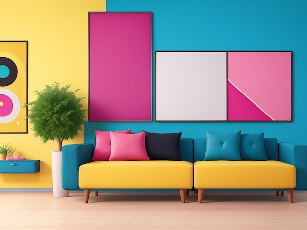 Style Colorful living scene of living room wall