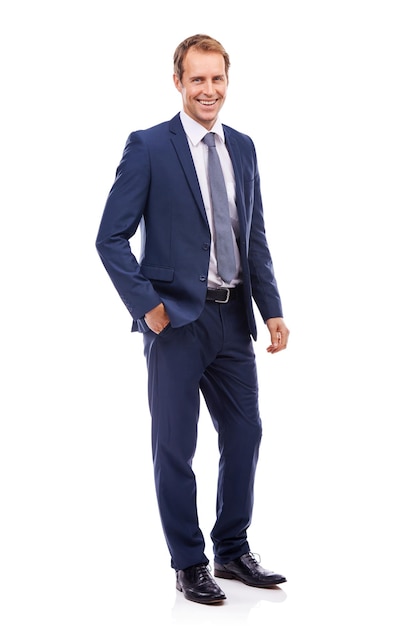 Style and confidence in the workplace An isolated shot of a handsome businessman looking happy