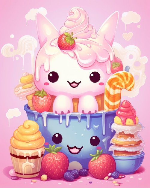 Фото Иллюстрация стиля cute kawaii stuff