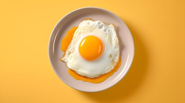В стиле восхитительных сцен завтрака приготовленное яйцо на простом желтом фоне Генеративный ИИ