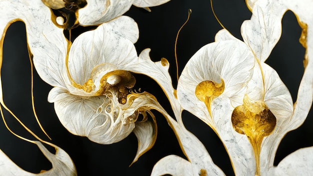 Стиль включает в себя завитки мрамора или рябь агата в золотом черно-белом цвете. Абстрактная живопись может быть использована в качестве модного фона. Художественная иллюстрация, созданная искусственным интеллектом.