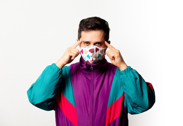 Photo style man in tracksuit and face mask