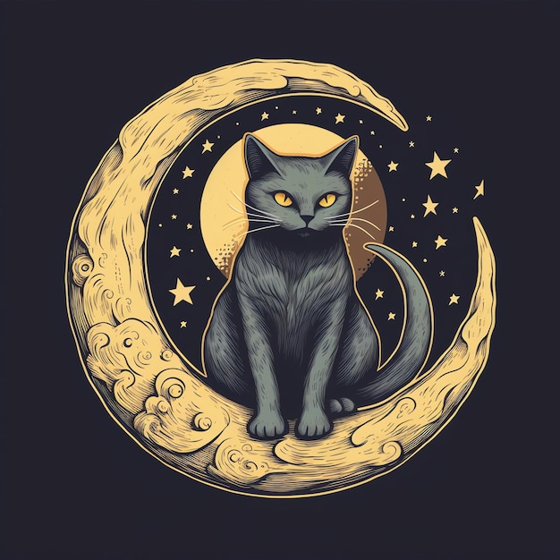 В стиле оккультной пушистой кошки на луне любитель кошек