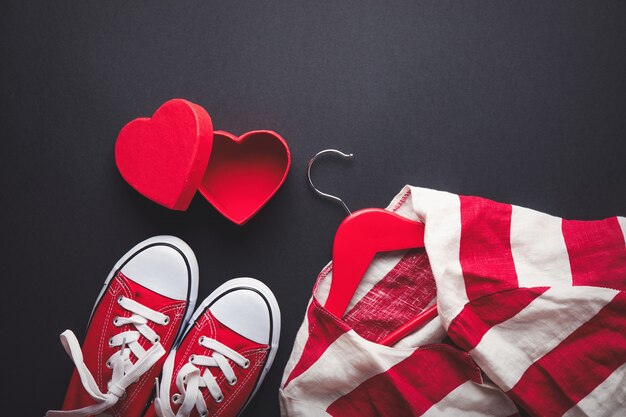 style red clothes and heaet shape box 