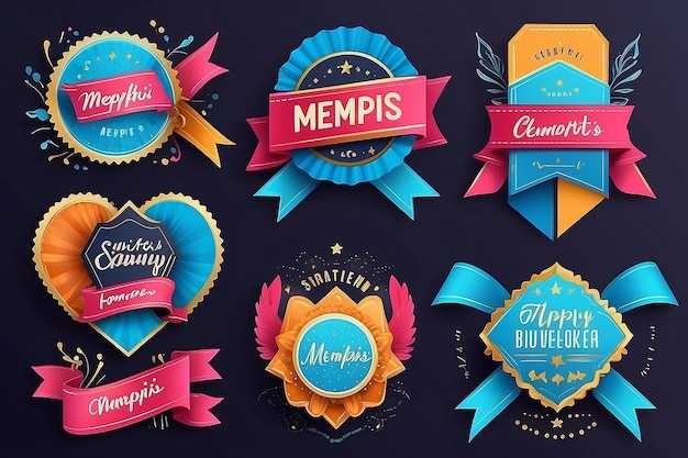 Styled Memphis Ribbons Labels Tags Emblemen Retro-geïnspireerde ontwerpelementen