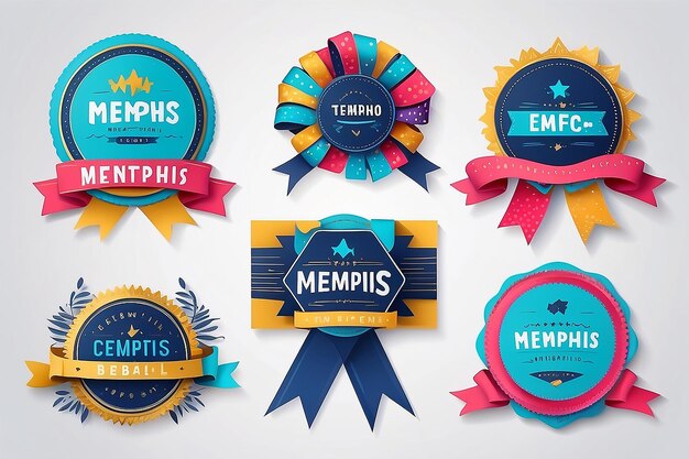 Foto styled memphis ribbons etichette tag emblemi elementi di design retro-ispirati