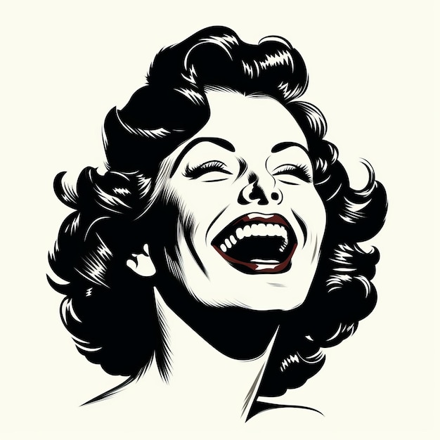 Stylised Vintage Laughter Woman Vector Illustration With Highcontrast Realism