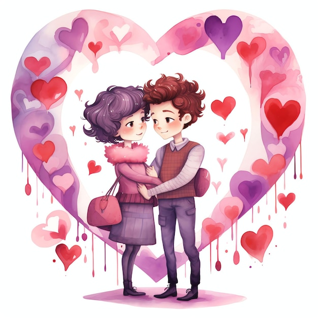 Stylised watercolour valentines day banner