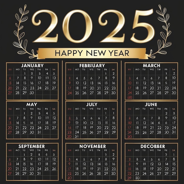 Stylish 2025 Calendar Design Festive Modern Aesthetic with Golden