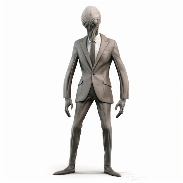 Stylish 3d Cartoon Alien Creature In Suit Isolated On White Background