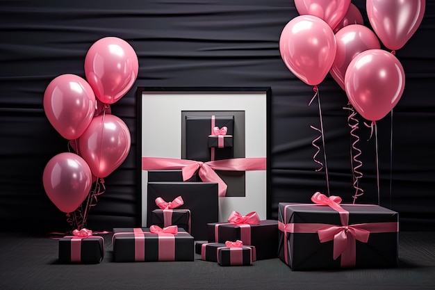 Stylish 3D gift boxes for Black Friday balloons contrasting colors