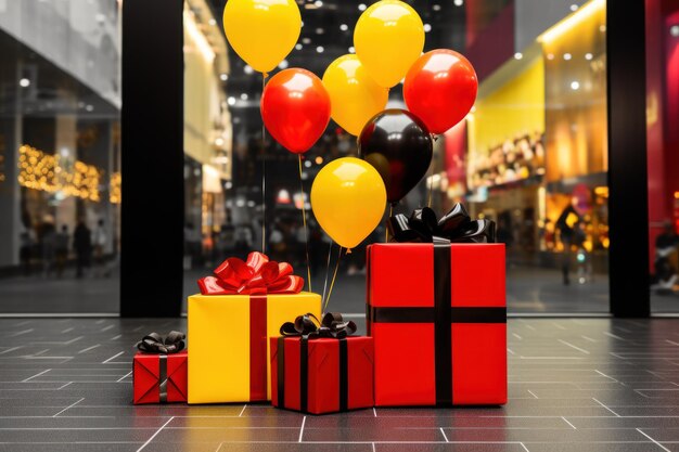 Stylish 3D gift boxes for Black Friday sale balloons box giftsAI Generative