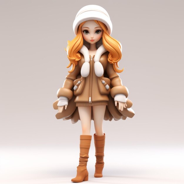 Stylish 3d Render Of Anime Girl In Coat And Boots